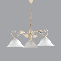 [SA-BL81-3-AV] Lampadario a sospensione in ferro avorio oro tre luci 78x h34 cm