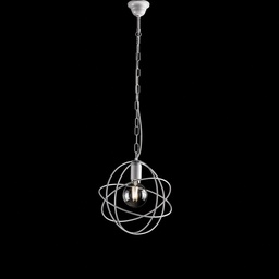 [SA-BL190-1-BA] Lampadario sospensione in ferro Bianco Argento, una luce, 29x h32 cm
