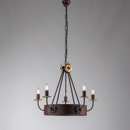 [SA-BL228-5-RG] Lampadario Nero Ruggine Oro Impero 5 Luci 59x h52 cm