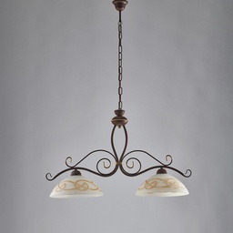 [SA-BL225-2-RG] Lampadario lavorato in ferro nero ruggine rifinitura oro due luci 81x h50 cm