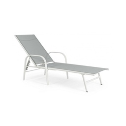 [SA-B0662989] Lettino da giardino in acciaio bianco con braccioli - 195x95x30 cm