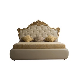 [SA-FZ85615] Letto matrimoniale barocco con contenitore in ecopelle Savoia Crema Oro 194x209x140 cm