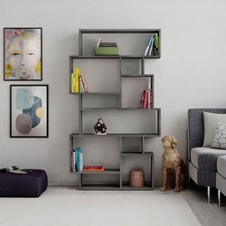 [SA-FZ96939] Libreria Orizzontale Bifacciale Cemento Karmato - 96x25,5x168,5 cm