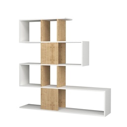 [SA-FZ91089] Libreria Scaffale 4 Livelli 9 Scomparti Bianco e Rovere 145x29xh.145 cm