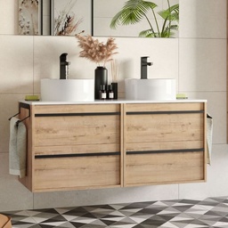 [100279] Mobile bagno sospeso con doppio lavabo, 4 cassetti - Rovere Ostippo - 120x45x54 cm