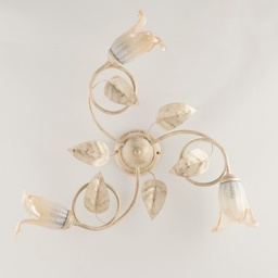 [SA-BL179-PL3-AV] Plafoniera in ferro Avorio Oro Vetri Bianchi Ambra tre luci 59x h20 cm