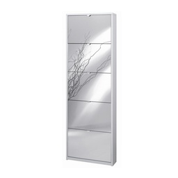 [SA-ASK555BFSPK] Scarpiera Slim Cinque Ante a Specchio Bianco Cenere 63x18x h190 cm