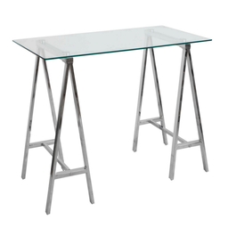 [SA-B0710398] Scrivania Moderna Alchimia Cromo con Piano in Vetro 140x70x76h cm