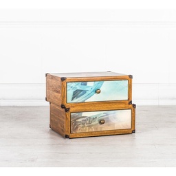 [SAM-WEAL011] Cassettiera 2 cassetti decorati multicolor in legno di mango  40x5h.40 cm - Samnite