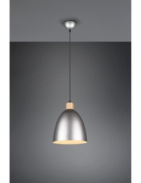 [SAM-TRIOR30681067] Lampada Sospensione Cucina Jagger Metallo Nichel Inserto Legno Trio Lighting - Samnite