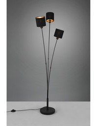[SAM-TRIOR46333979] Piantana Tommy 3 Paralumi Tessuto Nero E Oro Trio Lighting - Samnite