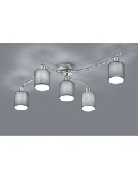[SAM-TRIO605400511] Plafoniera Garda Nichel 5 Paralumi Tessuto Grigio L75 cm Trio Lighting - Samnite