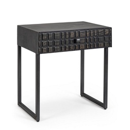 [SAM-B0746822] Tavolino nero 1 cassetto in legno stile industriale 50x35x55 - Samnite