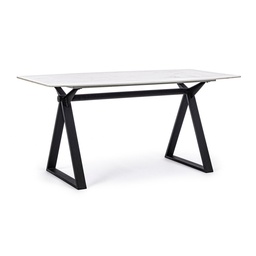 [SAM-B0732976] Tavolo bianco acciaio e vetro effetto marmo stile design cm 160x90 - Samnite